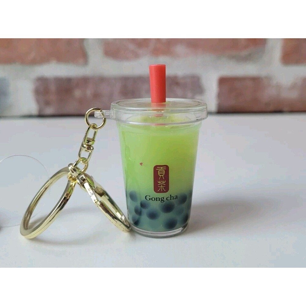 Gong Cha Boba Green Milk Tea Bubble Tea Keyring Gold Keychain Bag Charm NEW